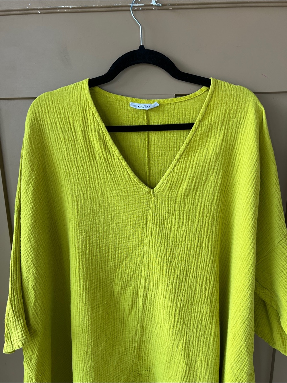 bryn Walker Chartreuse Green Gauze Textured V-Neck Tunic - Picture 2 of 8